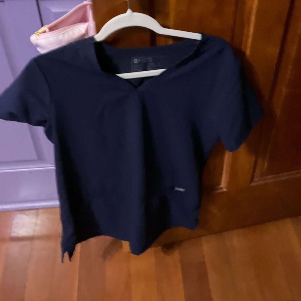 Figs Navy V-Neck Short Sleeve Scrub Top